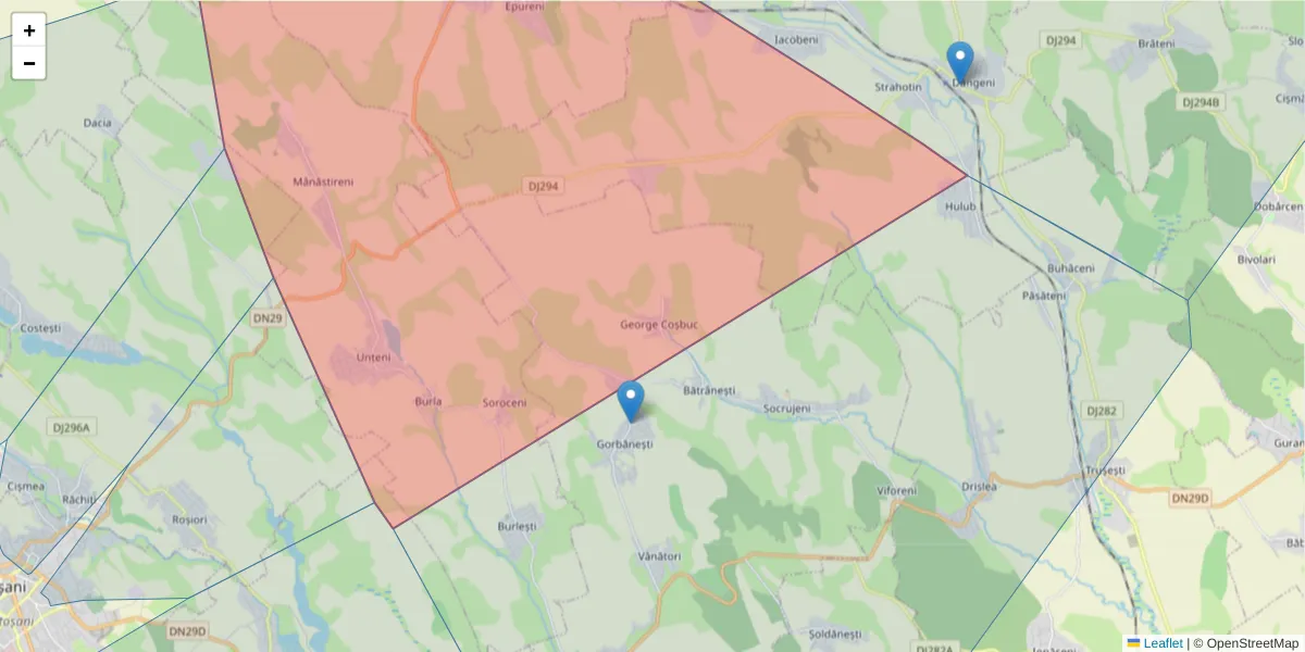 Hartă a codului poștal  și a codurilor poștale învecinate