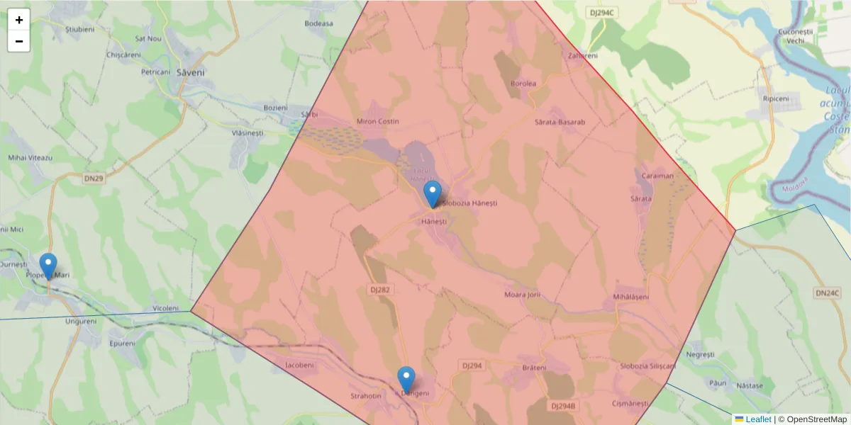 Hartă a codului poștal  și a codurilor poștale învecinate