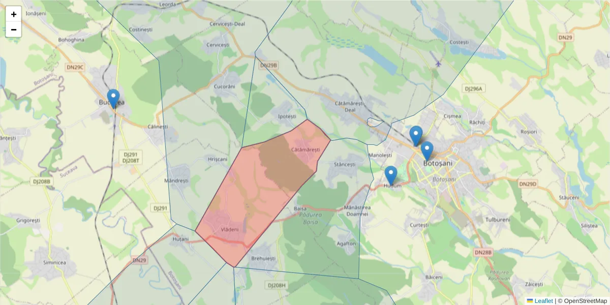 Hartă a codului poștal  și a codurilor poștale învecinate