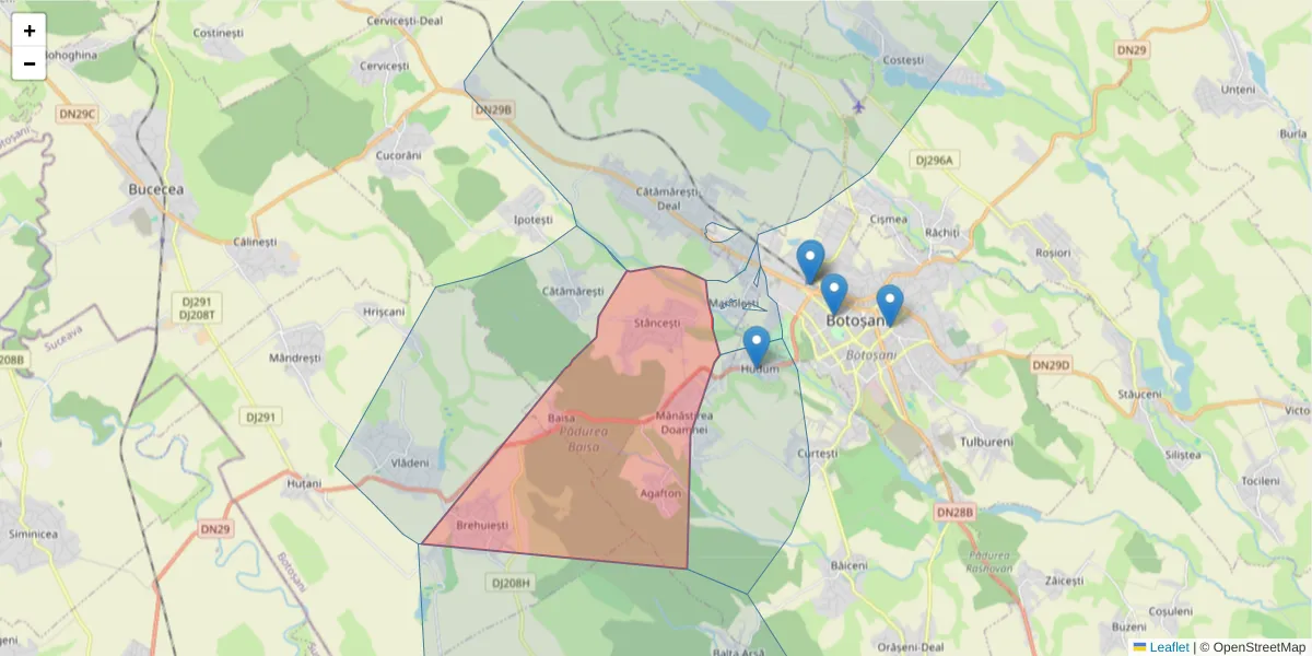 Hartă a codului poștal  și a codurilor poștale învecinate