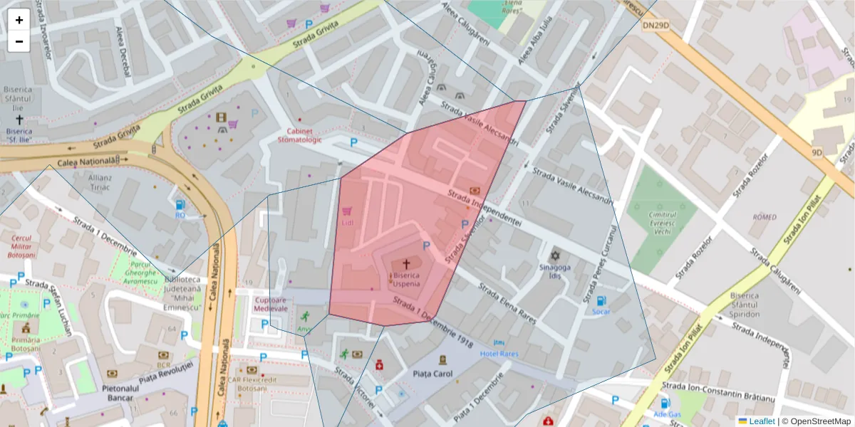 Hartă a codului poștal  și a codurilor poștale învecinate