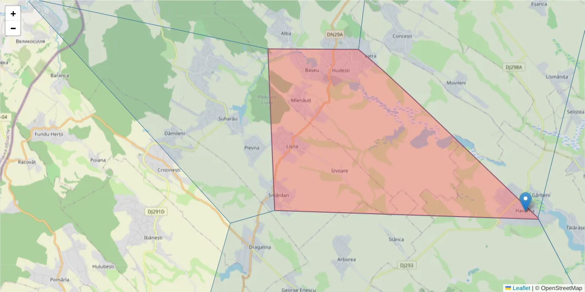 Hartă a codului poștal  și a codurilor poștale învecinate