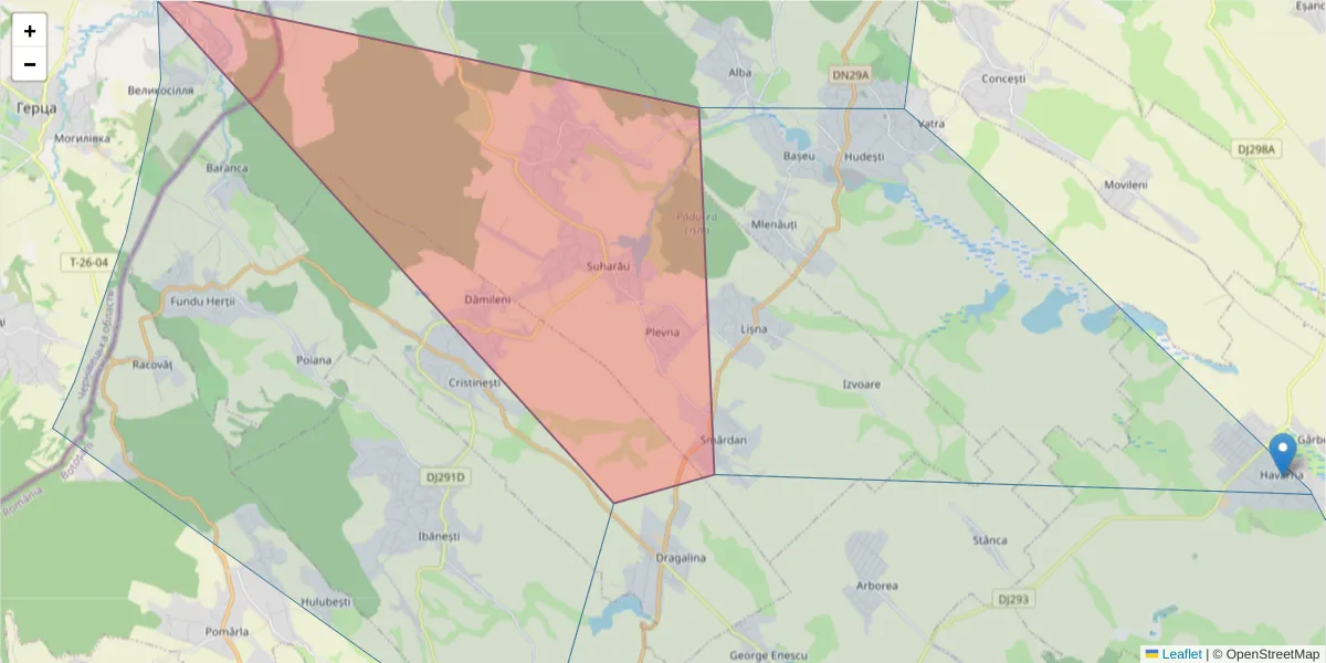 Hartă a codului poștal  și a codurilor poștale învecinate