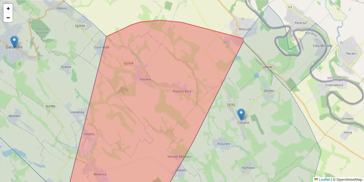 Hartă a codului poștal  și a codurilor poștale învecinate