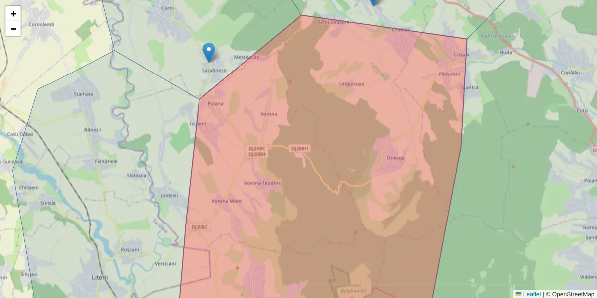 Hartă a codului poștal  și a codurilor poștale învecinate
