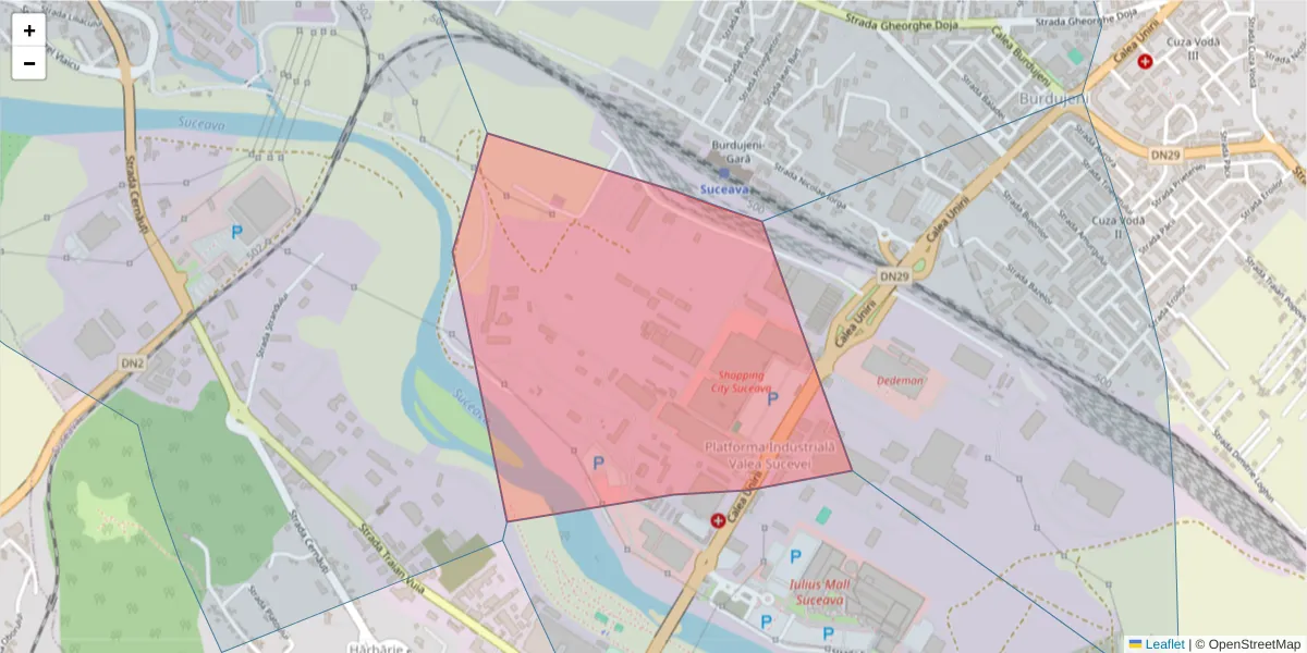 Hartă a codului poștal  și a codurilor poștale învecinate