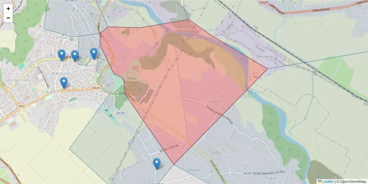 Hartă a codului poștal  și a codurilor poștale învecinate