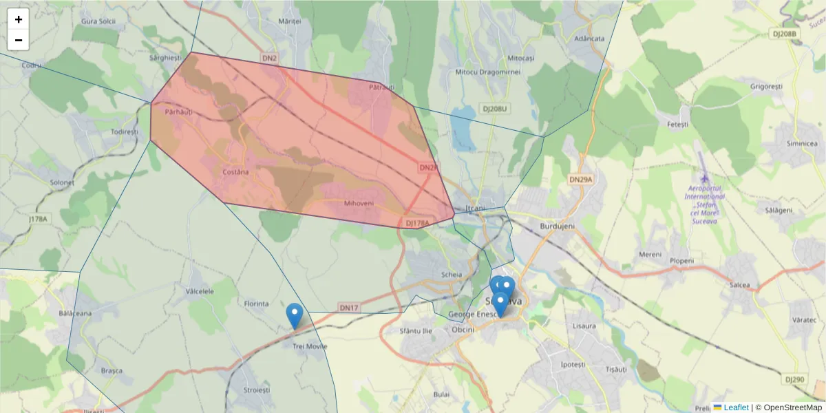Hartă a codului poștal  și a codurilor poștale învecinate