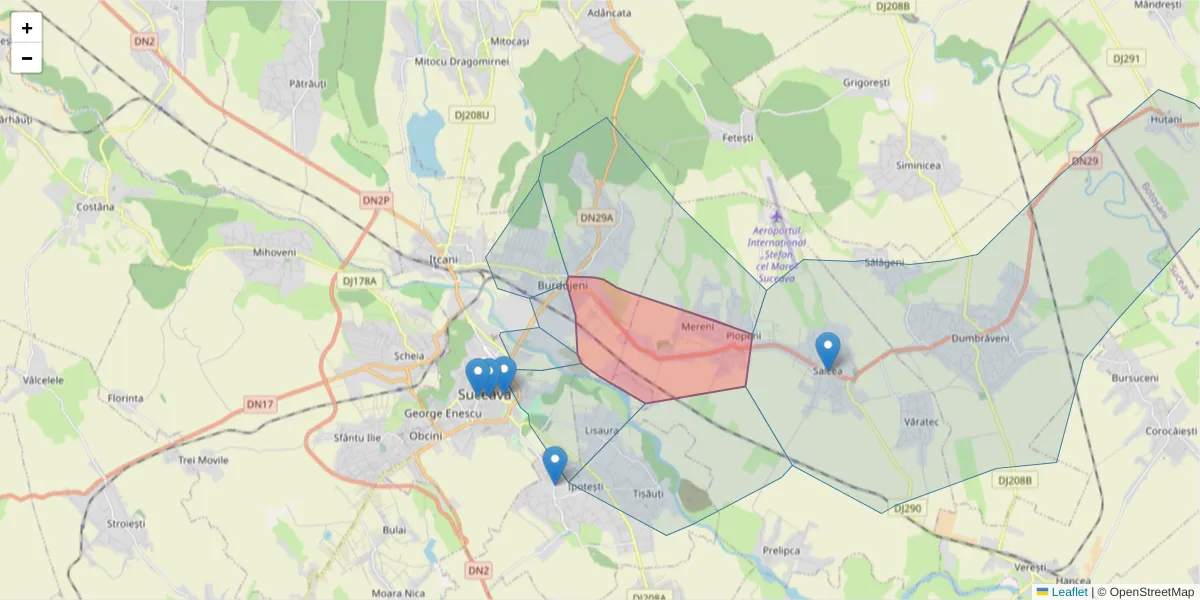 Hartă a codului poștal  și a codurilor poștale învecinate