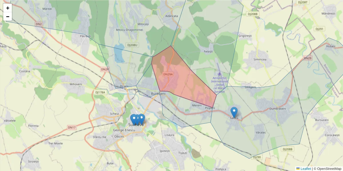 Hartă a codului poștal  și a codurilor poștale învecinate
