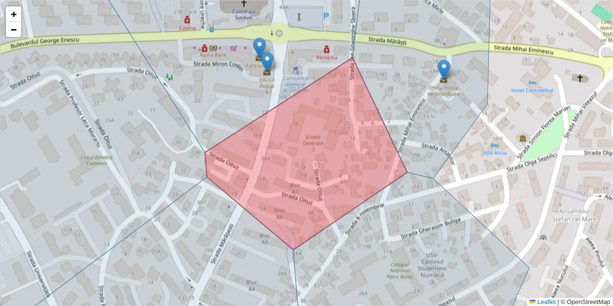 Hartă a codului poștal  și a codurilor poștale învecinate