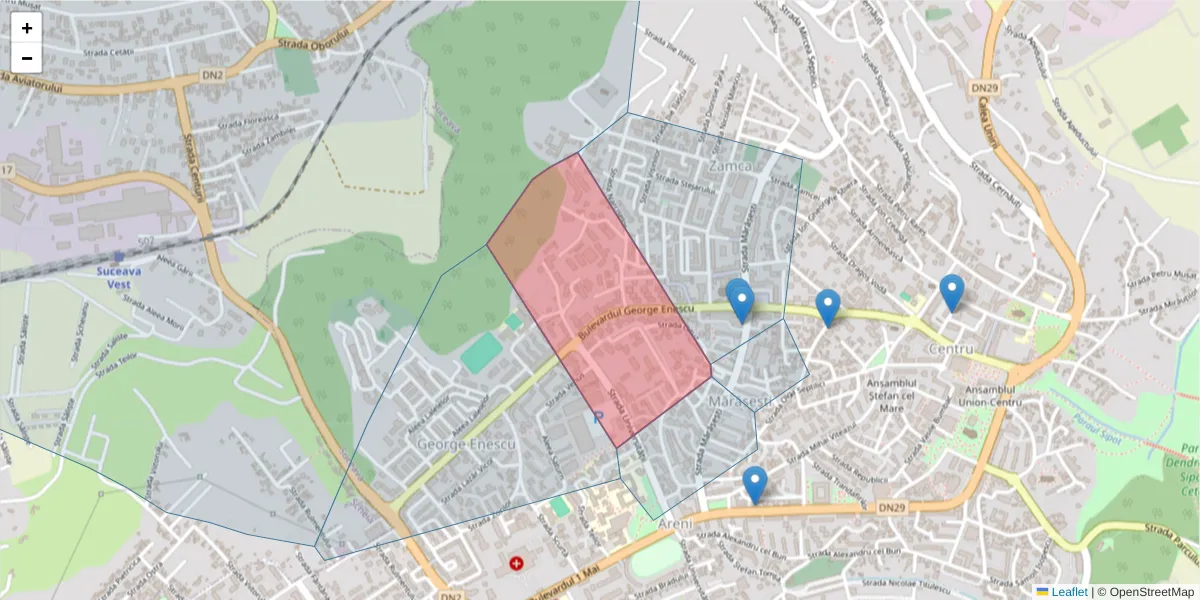 Hartă a codului poștal  și a codurilor poștale învecinate