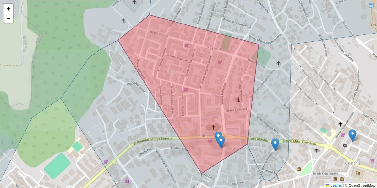 Hartă a codului poștal  și a codurilor poștale învecinate