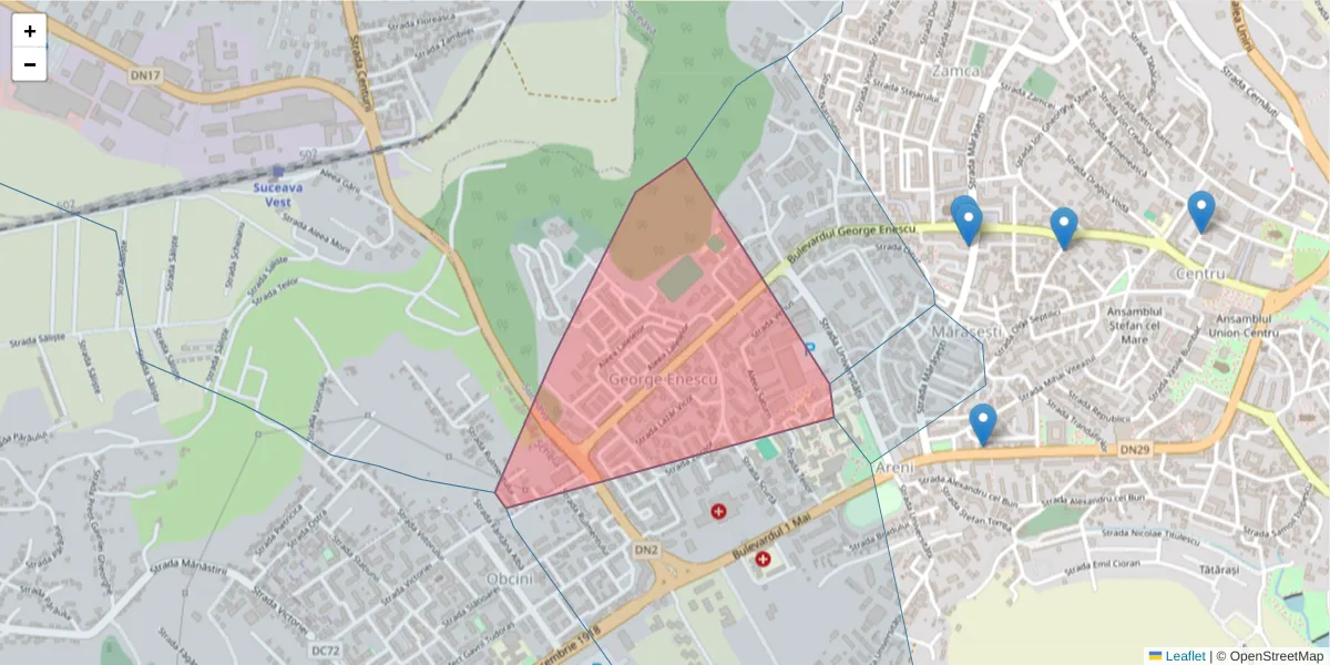 Hartă a codului poștal  și a codurilor poștale învecinate