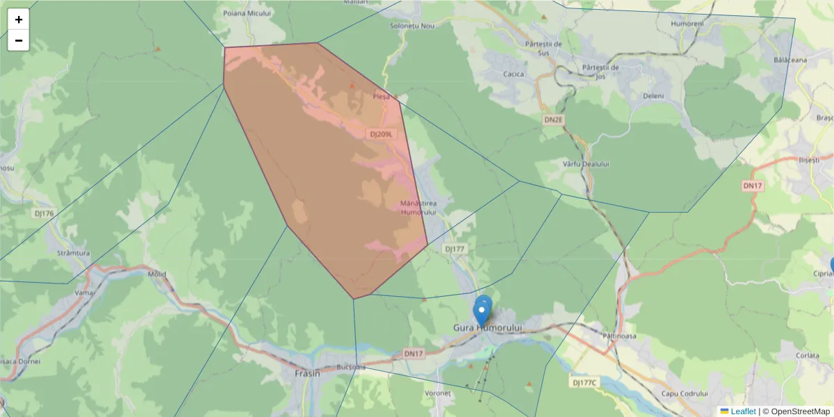 Hartă a codului poștal  și a codurilor poștale învecinate