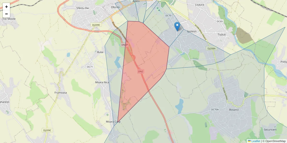 Hartă a codului poștal  și a codurilor poștale învecinate