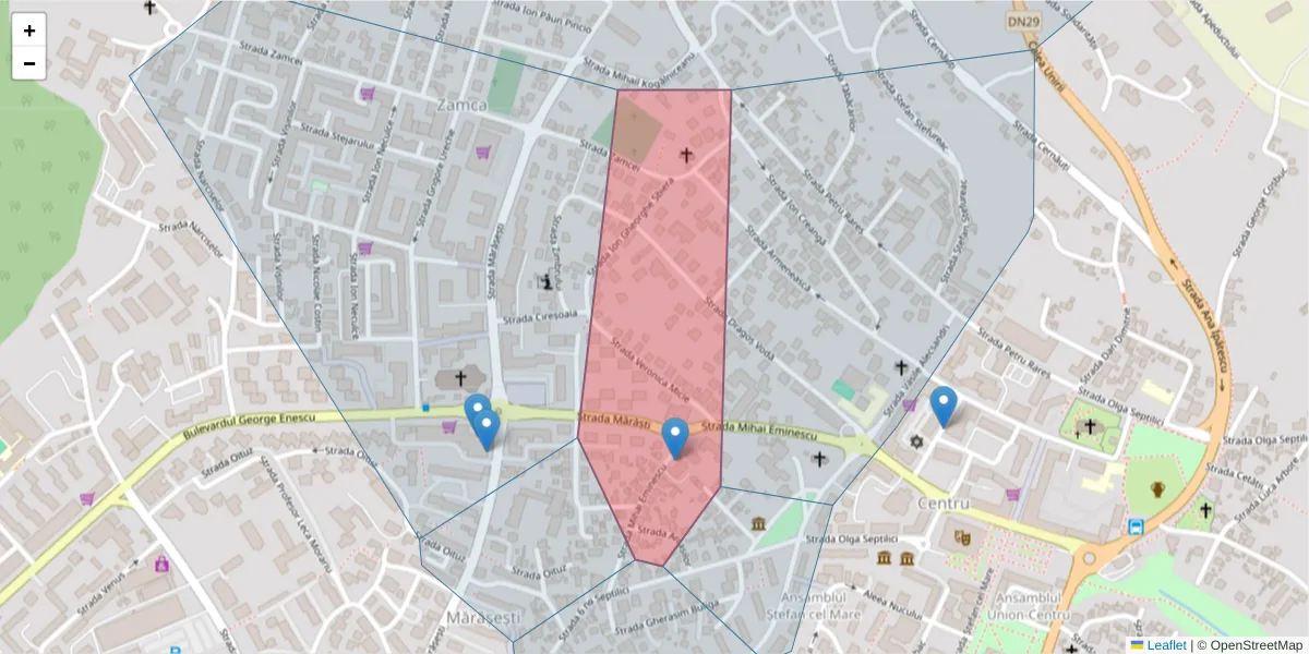 Hartă a codului poștal  și a codurilor poștale învecinate