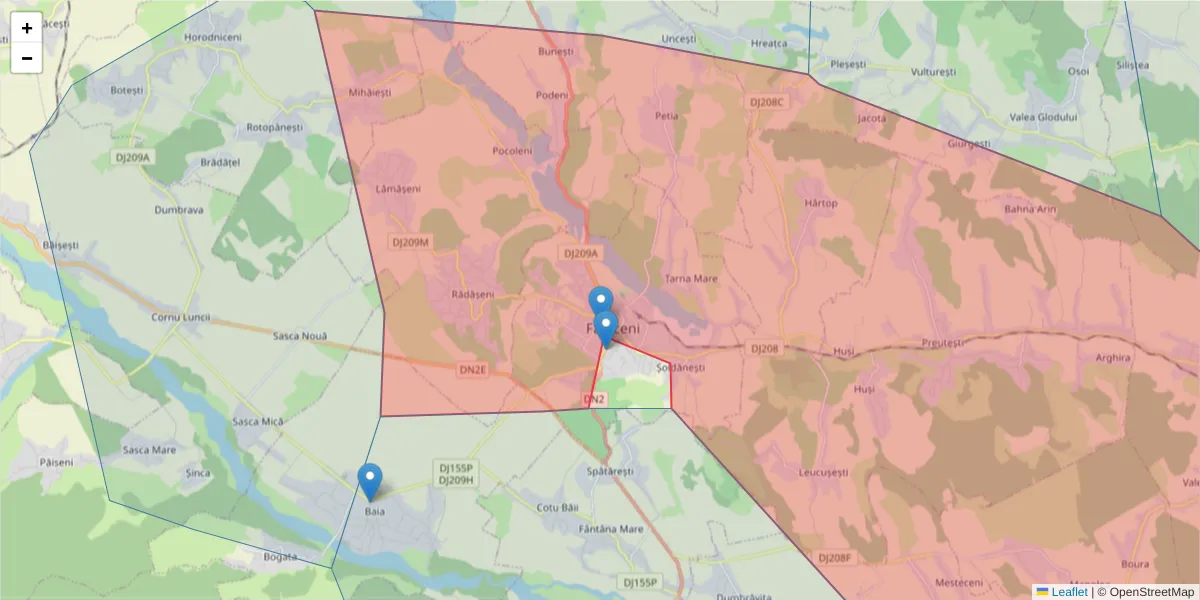 Hartă a codului poștal  și a codurilor poștale învecinate