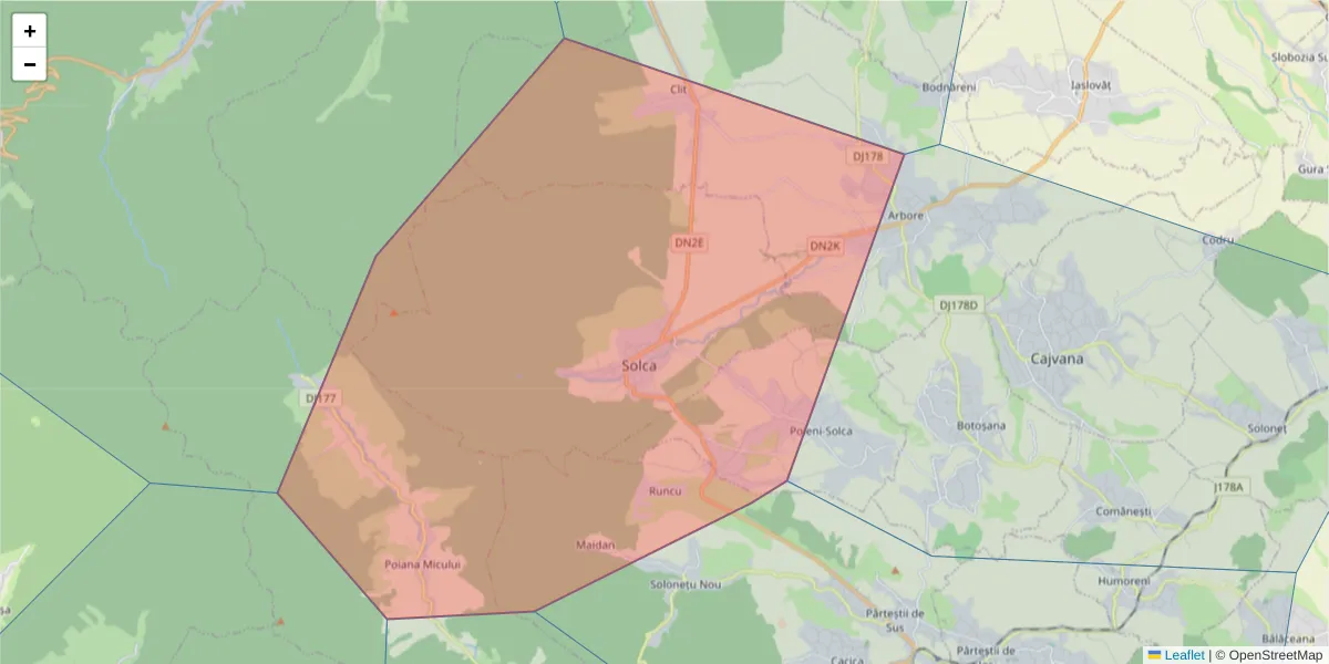 Hartă a codului poștal  și a codurilor poștale învecinate