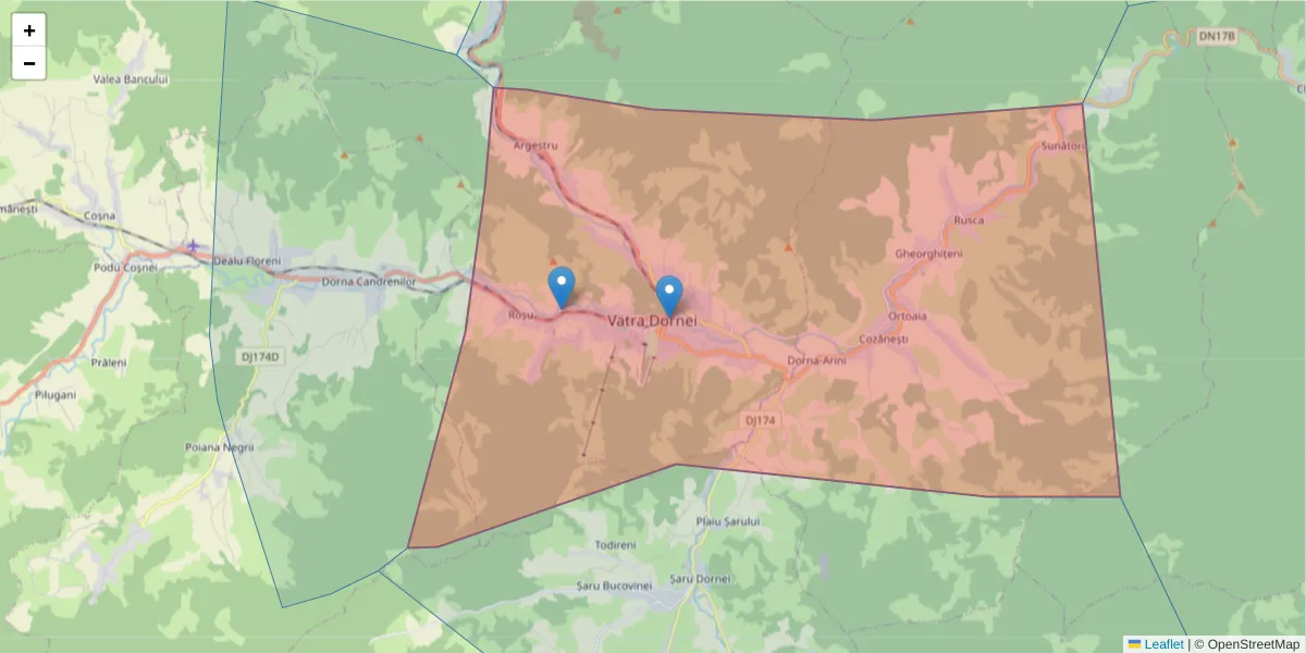 Hartă a codului poștal  și a codurilor poștale învecinate