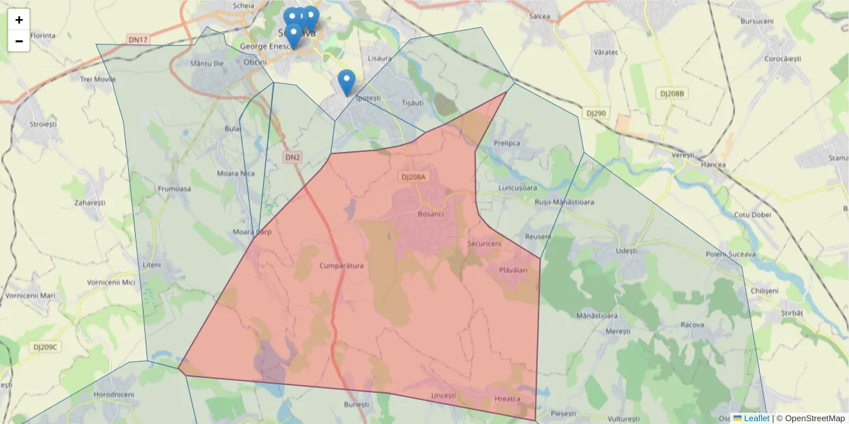 Hartă a codului poștal  și a codurilor poștale învecinate