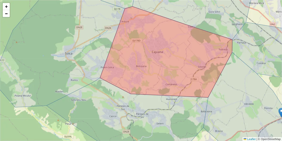 Hartă a codului poștal  și a codurilor poștale învecinate