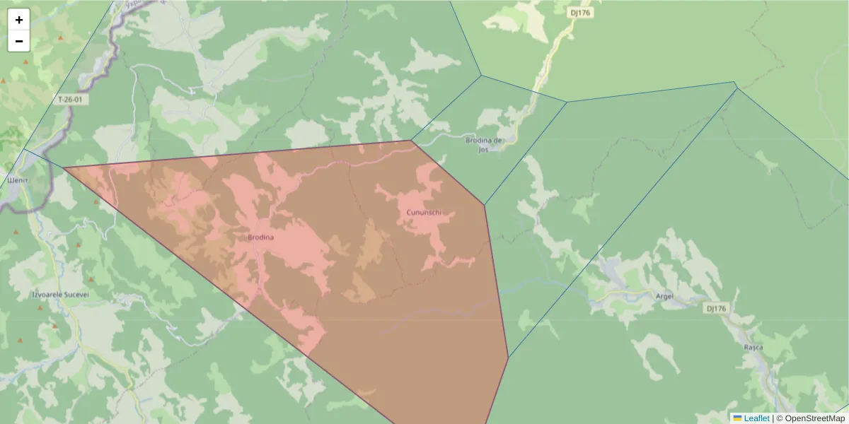 Hartă a codului poștal  și a codurilor poștale învecinate