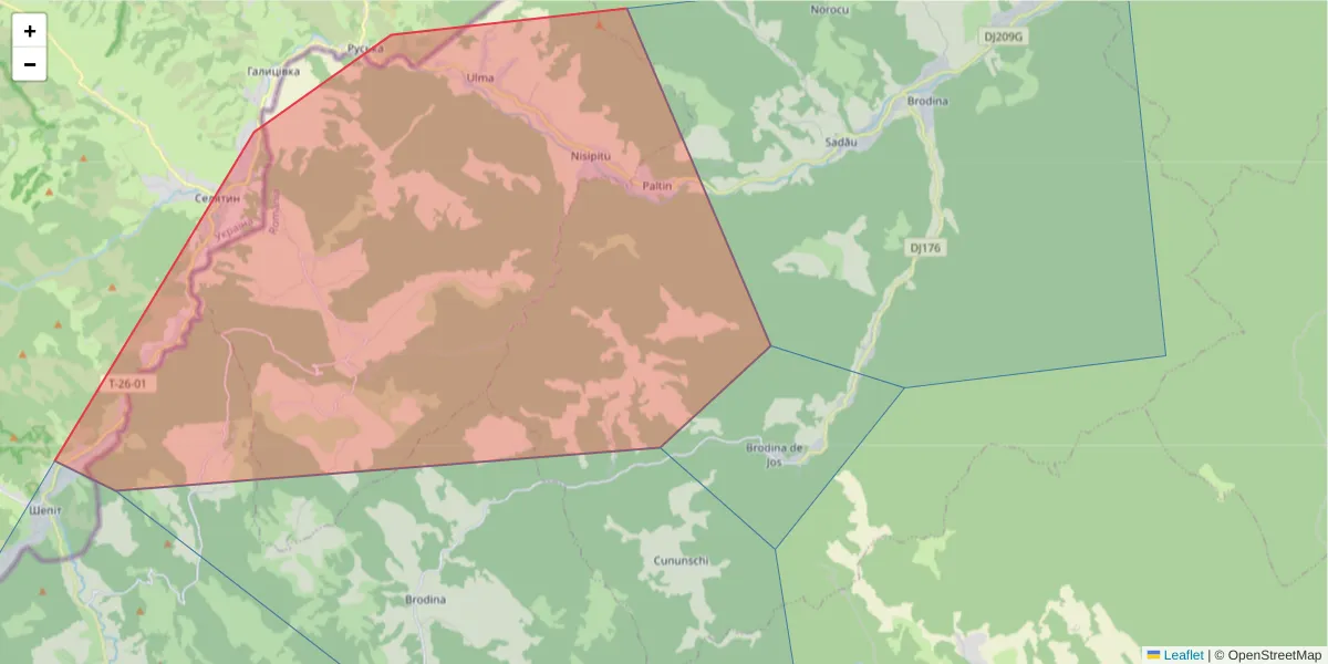 Hartă a codului poștal  și a codurilor poștale învecinate