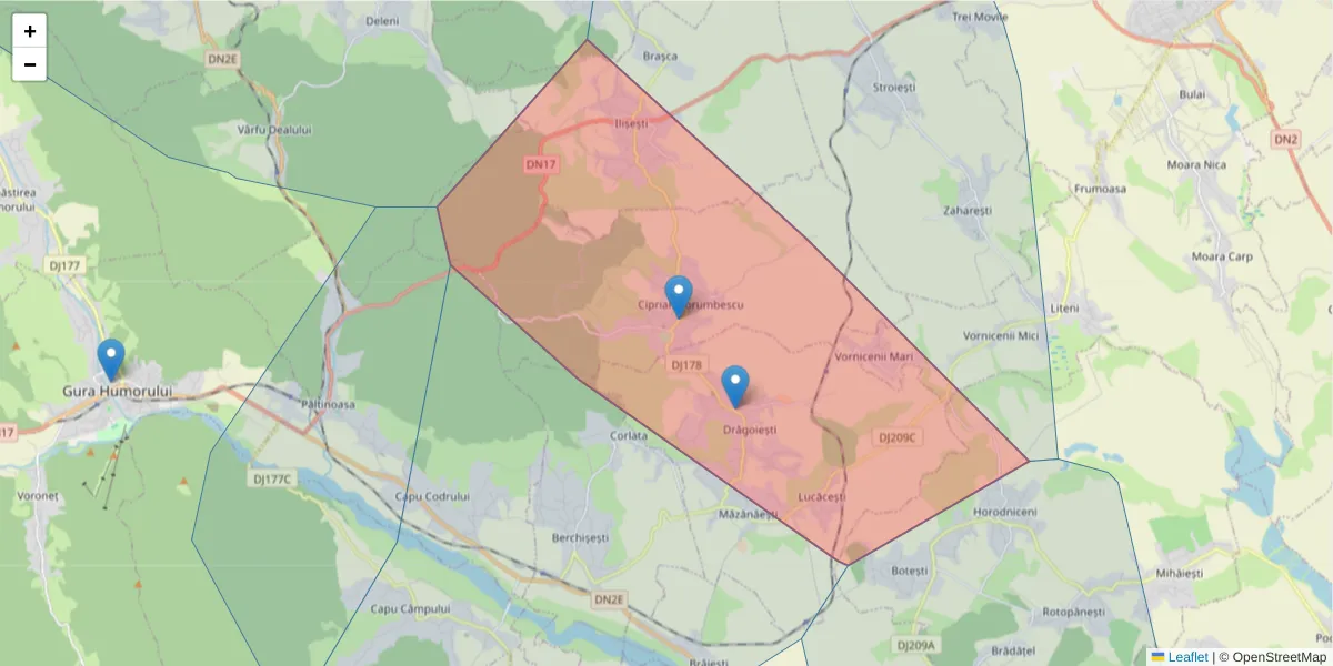 Hartă a codului poștal  și a codurilor poștale învecinate