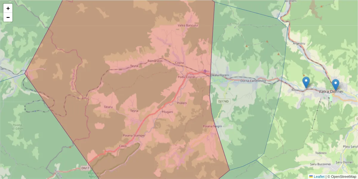 Hartă a codului poștal  și a codurilor poștale învecinate