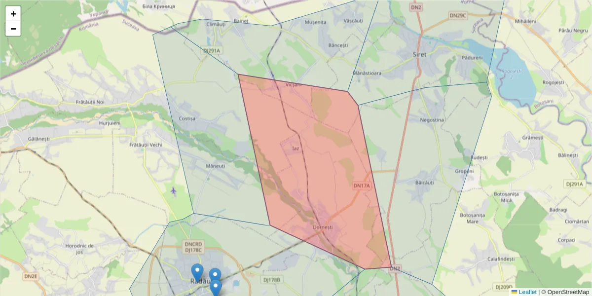 Hartă a codului poștal  și a codurilor poștale învecinate