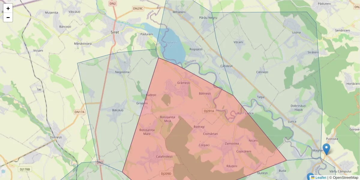 Hartă a codului poștal  și a codurilor poștale învecinate