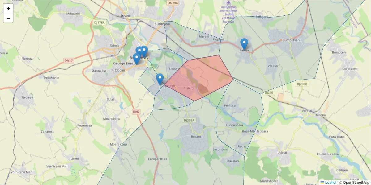 Hartă a codului poștal  și a codurilor poștale învecinate