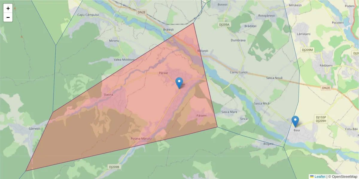 Hartă a codului poștal  și a codurilor poștale învecinate
