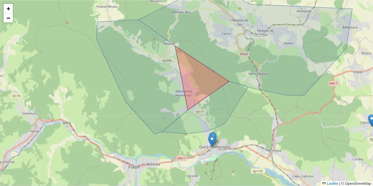 Hartă a codului poștal  și a codurilor poștale învecinate