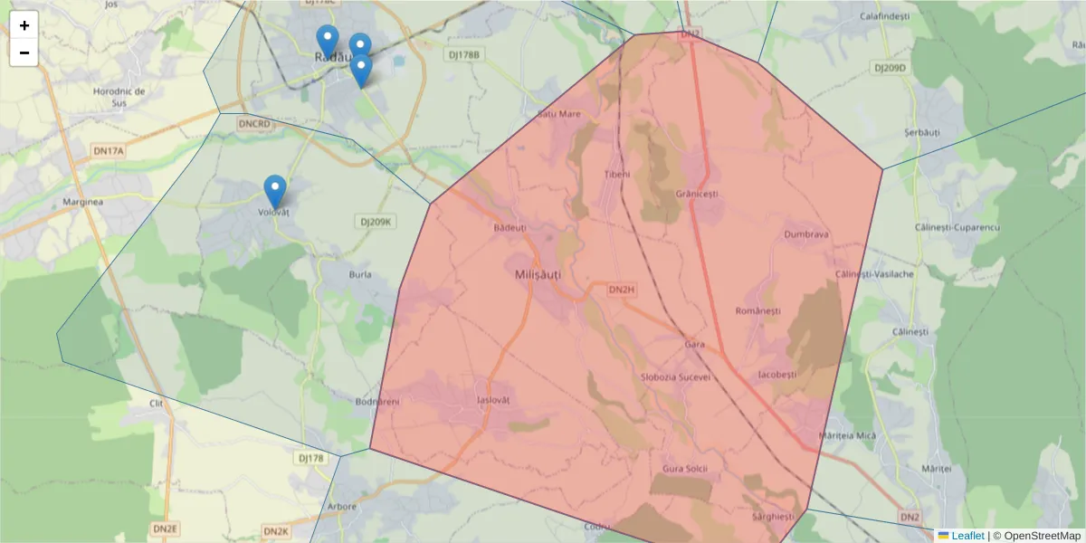 Hartă a codului poștal  și a codurilor poștale învecinate