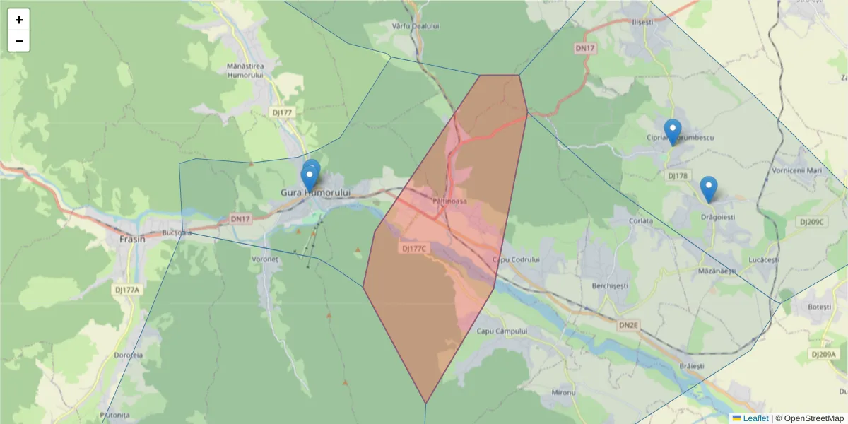Hartă a codului poștal  și a codurilor poștale învecinate