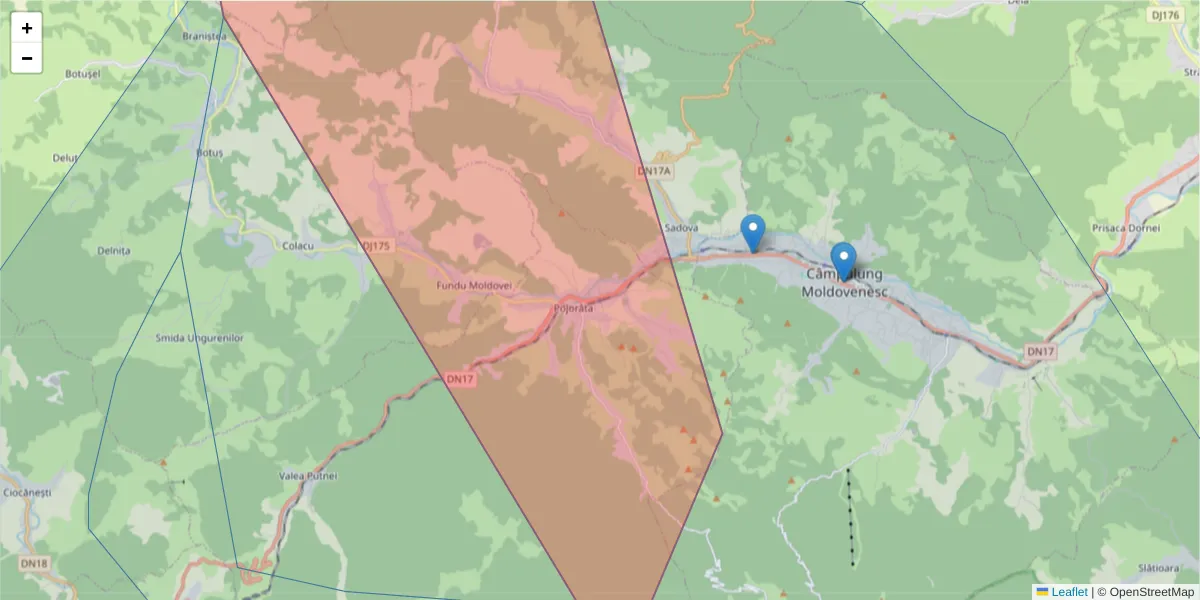 Hartă a codului poștal  și a codurilor poștale învecinate