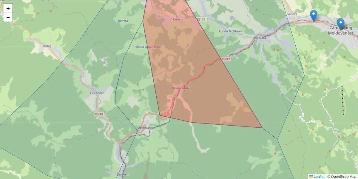 Hartă a codului poștal  și a codurilor poștale învecinate