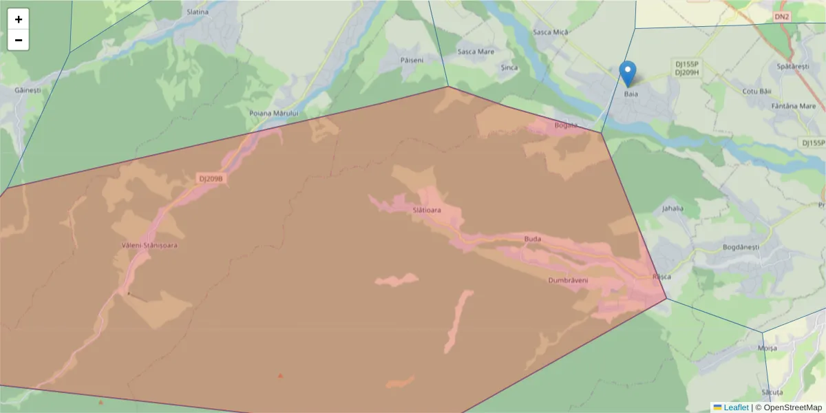 Hartă a codului poștal  și a codurilor poștale învecinate