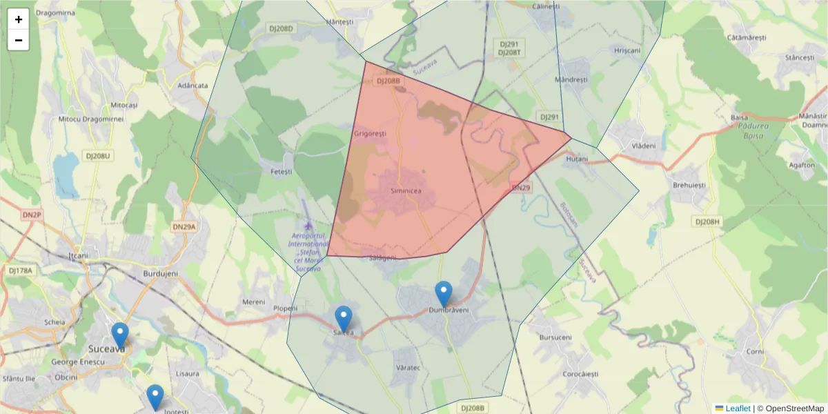 Hartă a codului poștal  și a codurilor poștale învecinate