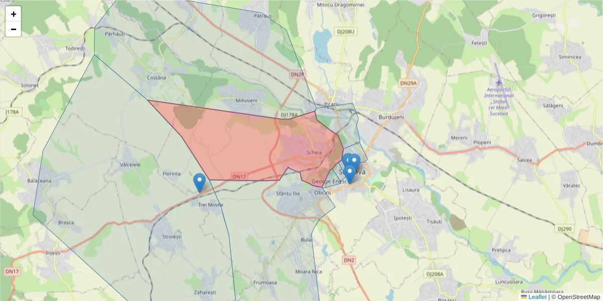 Hartă a codului poștal  și a codurilor poștale învecinate