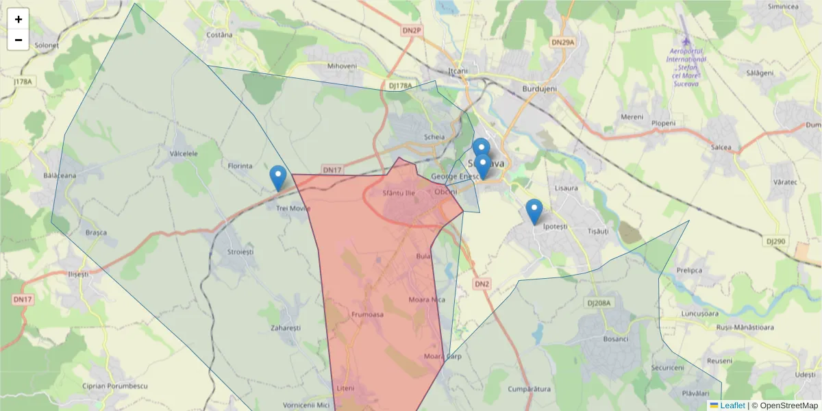 Hartă a codului poștal  și a codurilor poștale învecinate