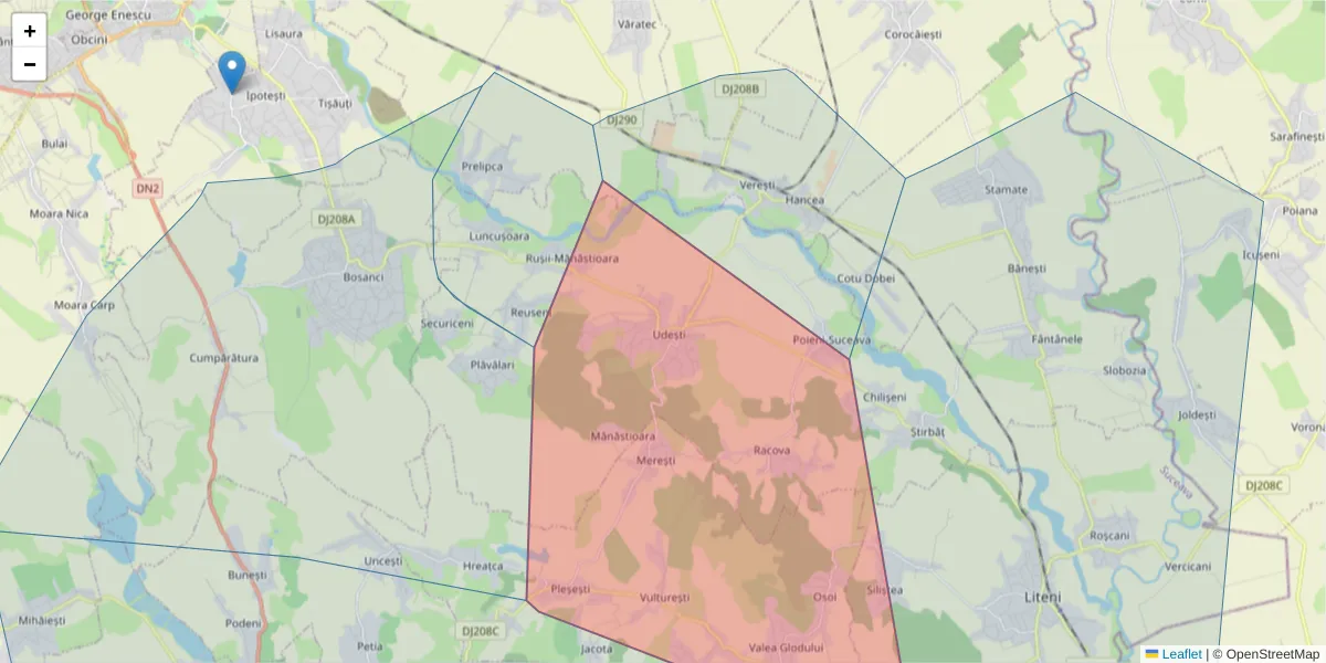 Hartă a codului poștal  și a codurilor poștale învecinate