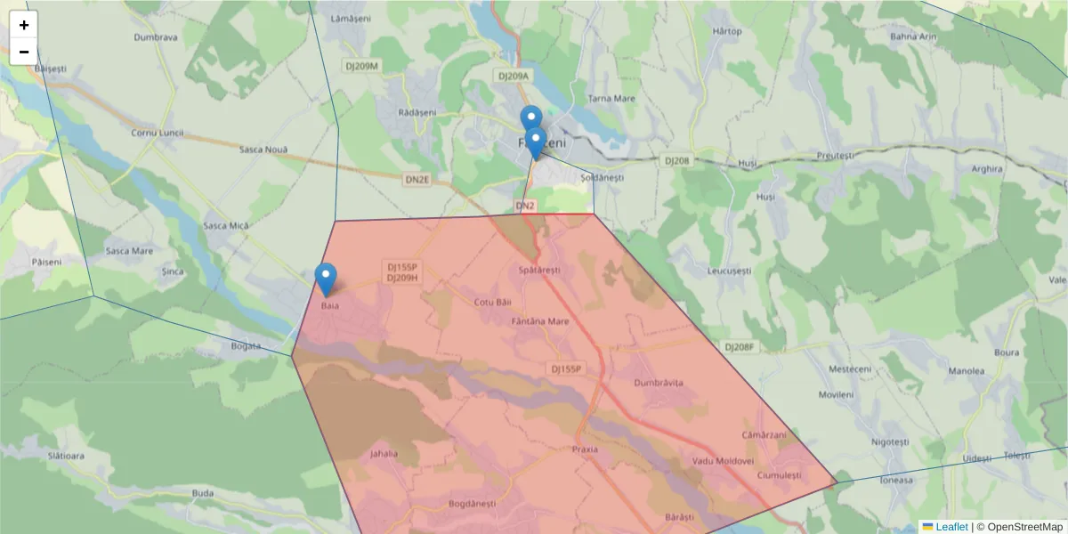 Hartă a codului poștal  și a codurilor poștale învecinate