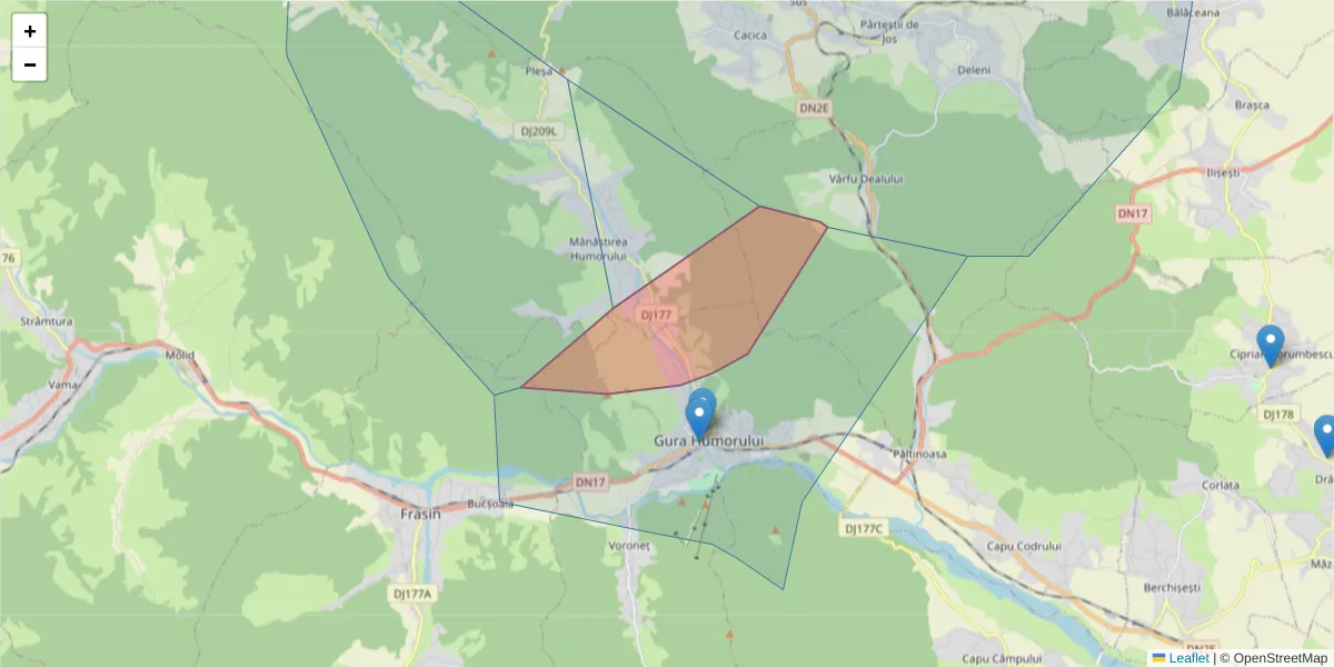 Hartă a codului poștal  și a codurilor poștale învecinate