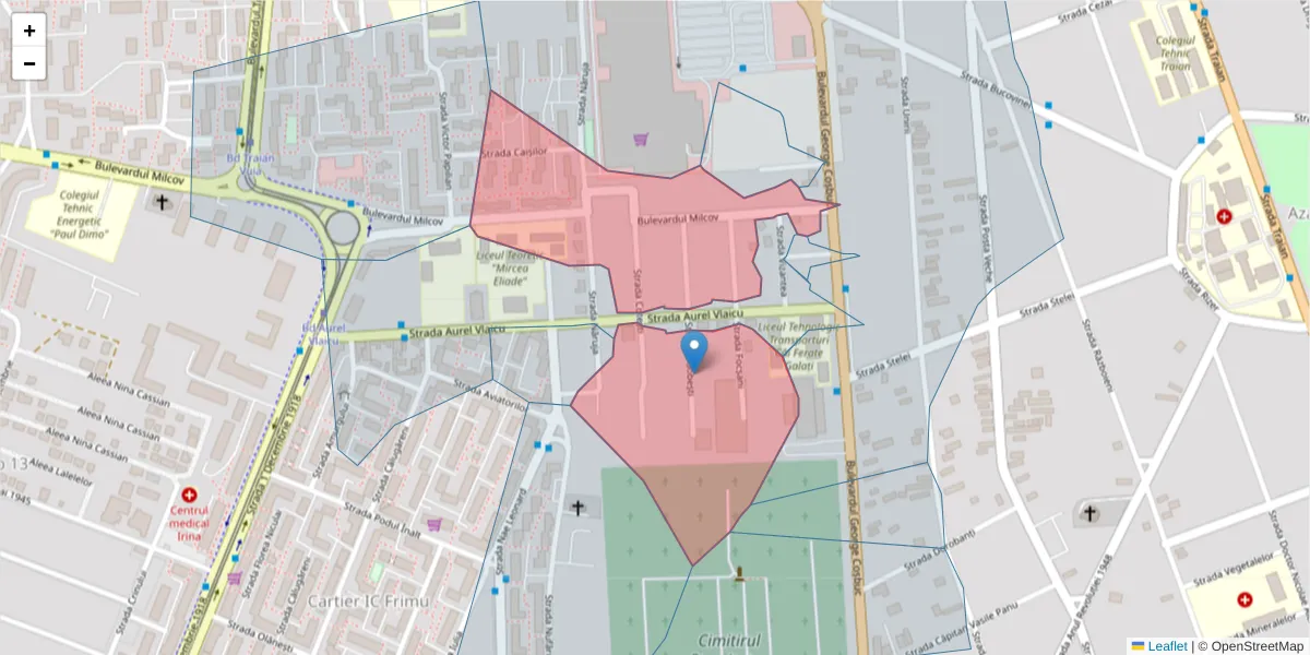 Hartă a codului poștal  și a codurilor poștale învecinate