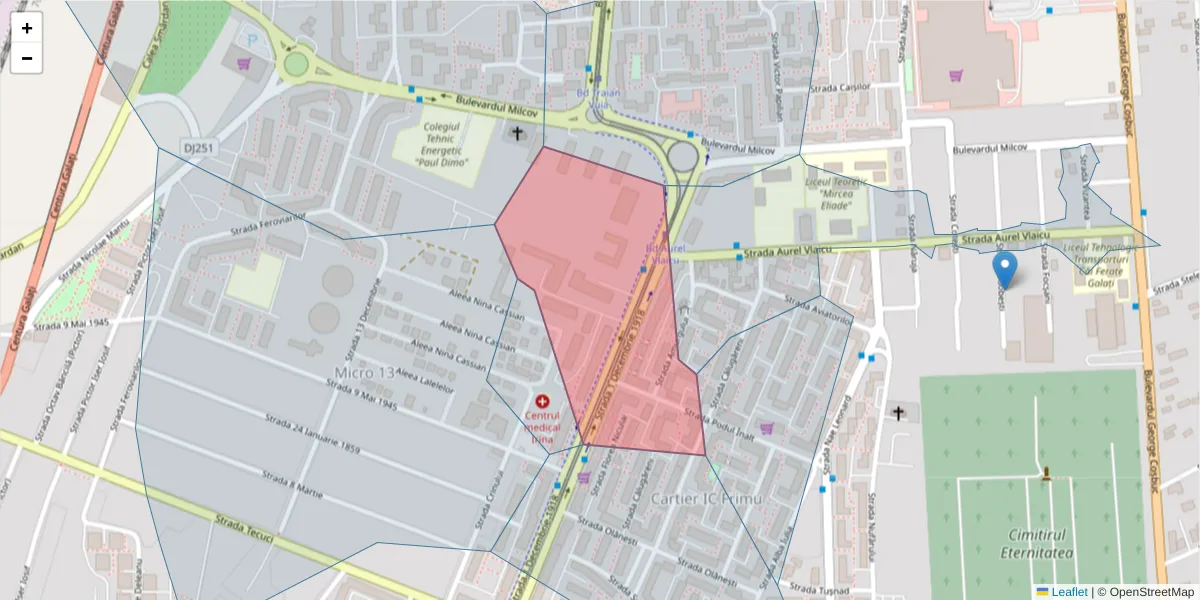 Hartă a codului poștal  și a codurilor poștale învecinate