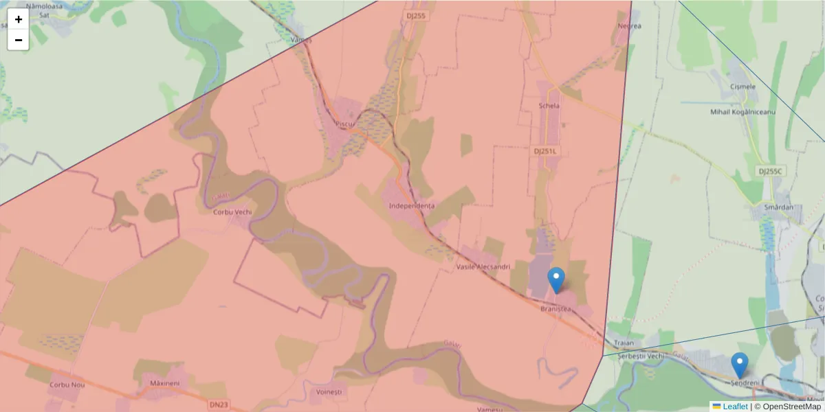 Hartă a codului poștal  și a codurilor poștale învecinate