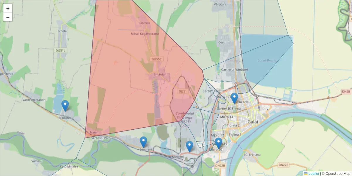 Hartă a codului poștal  și a codurilor poștale învecinate